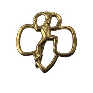 Vintage Girl Scout Brownie Membership Dancing Pixie Pin Pinback Gold Tone  1"